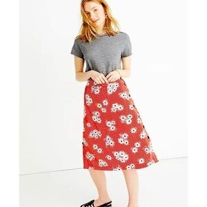 Madewell Side-Button Skirt Daisy Society Retro Red Stripe Floral Size 14 NWT